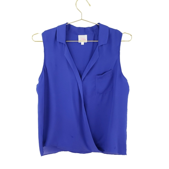 Parker Tops - Parker Royal Blue Silk Sleeveless Draped Blouse S